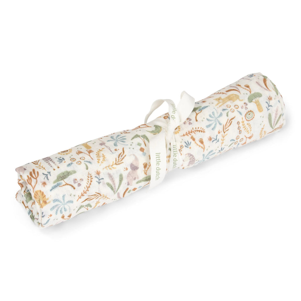 Little Dutch Swaddle Hydrofiele Doek Safari Wonders, de hydrofiele doek uitgevouwen met safariprint