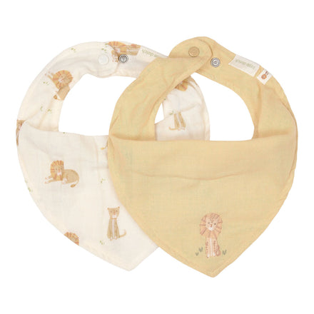 Little Dutch Bandana Slab 2-pack Safari Leo geel, de twee slabbetjes naast elkaar