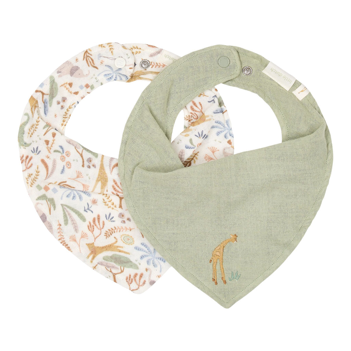 Little Dutch Bandana Slab 2-pack Safari Wonders groen, de twee slabbetjes naast elkaar