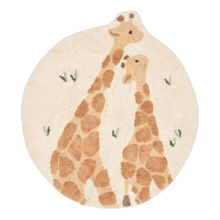 Little Dutch Vloerkleed Giraffe Safari Friends, bovenaanzicht van het ronde vloerkleed met giraffe