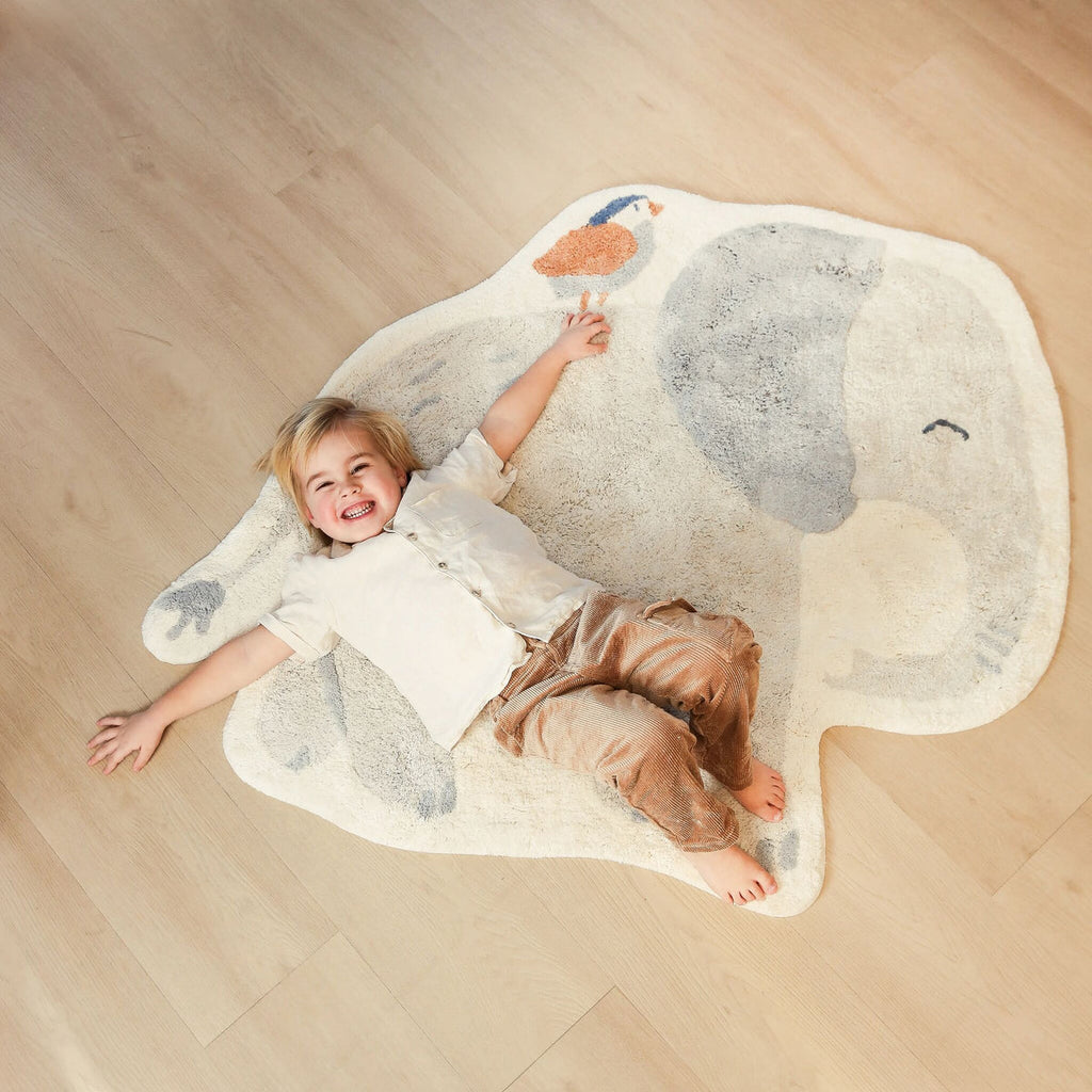 Little Dutch Vloerkleed Olifant Safari Friends grijs, het vloerkleed van opzij