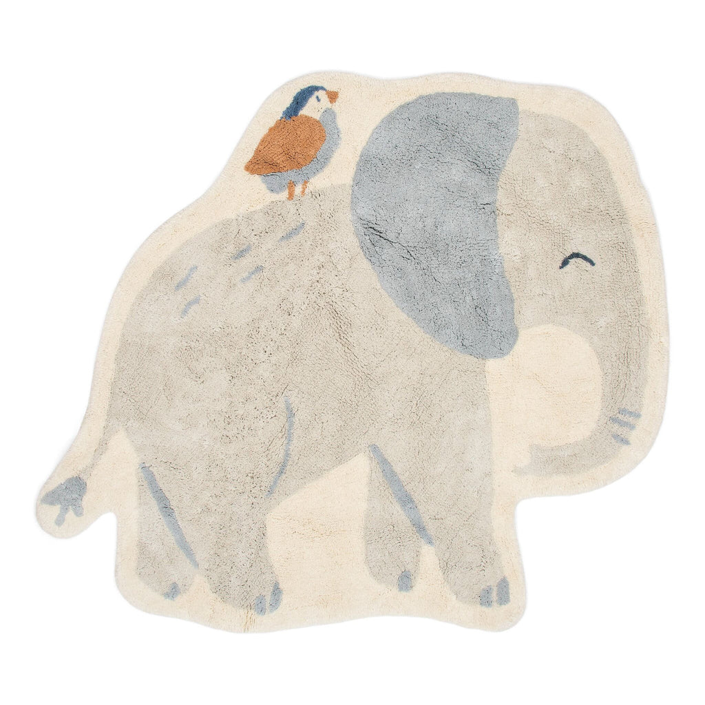 Little Dutch Vloerkleed Olifant Safari Friends grijs, bovenaanzicht van het vloerkleed in olifantvorm