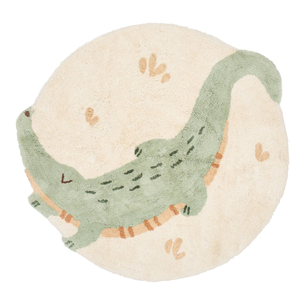 Little Dutch Vloerkleed Krokodil Safari Friends groen, bovenaanzicht van het vloerkleed in krokodilvorm