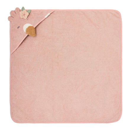 Little Dutch Badcape Flamingo Blooming Safari roze, vooraanzicht van de badcape met flamingocapuchon