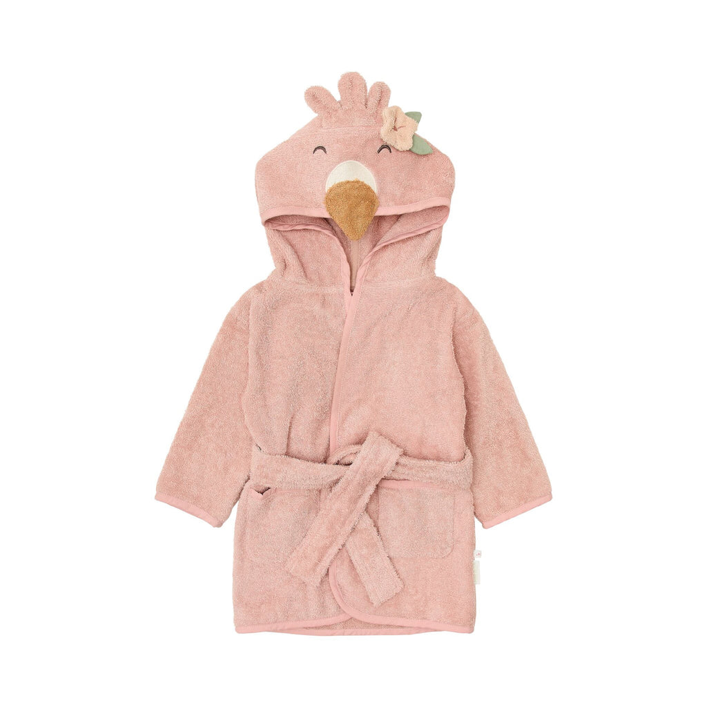 Little Dutch Badjas Flamingo Blooming Safari roze, detailfoto van de capuchon