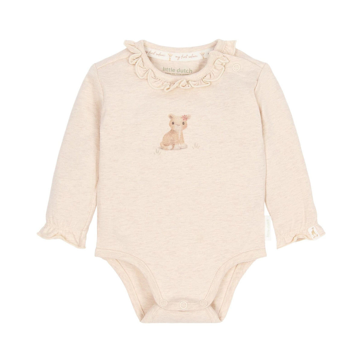 Little Dutch Safari Friends romper met overslag en lange mouw in zandmelee