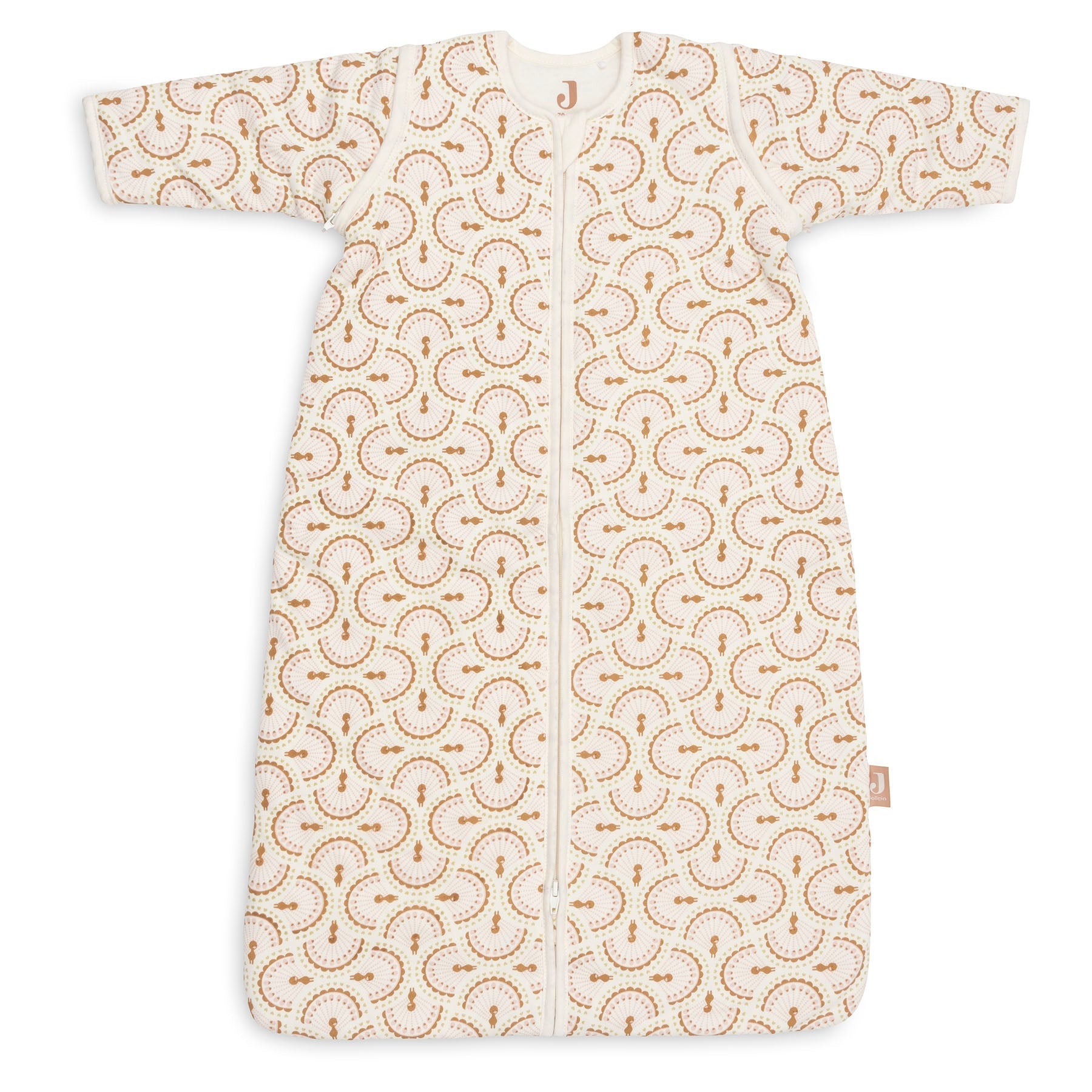 Jollein Slaapzak met afritsbare mouw 70 cm in de print Soft Plumes, katoenen babyslaapzak met rits van De Gele Flamingo