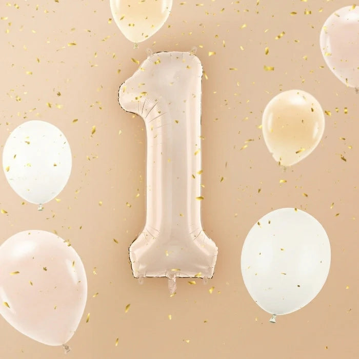 Party Deco Folie Ballon | Nummer 1 Pastel Beige