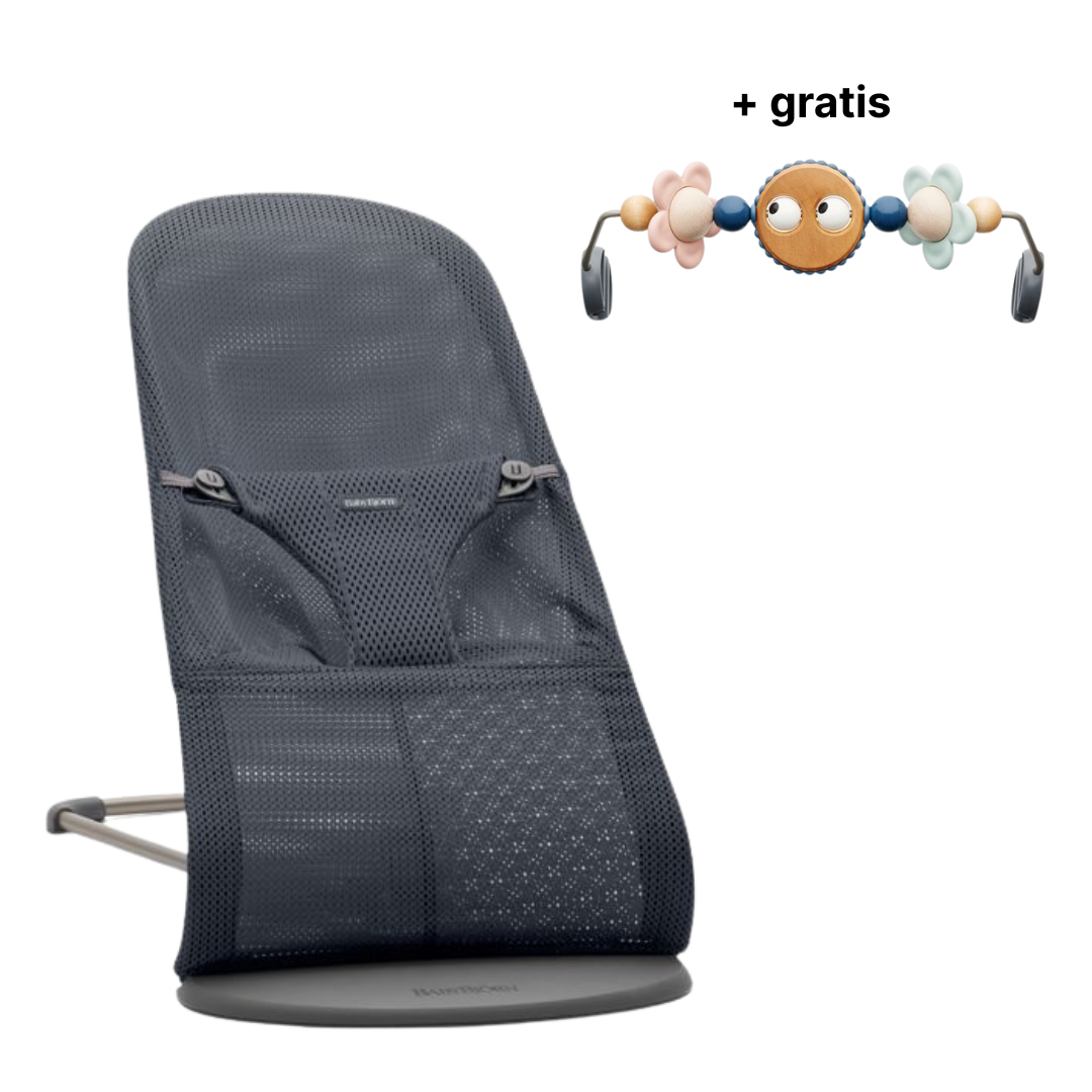 Babybjörn Wipstoeltje Soft Mesh Baby Bouncer Donkergrijs ACTIE SET + GRATIS Speelboog