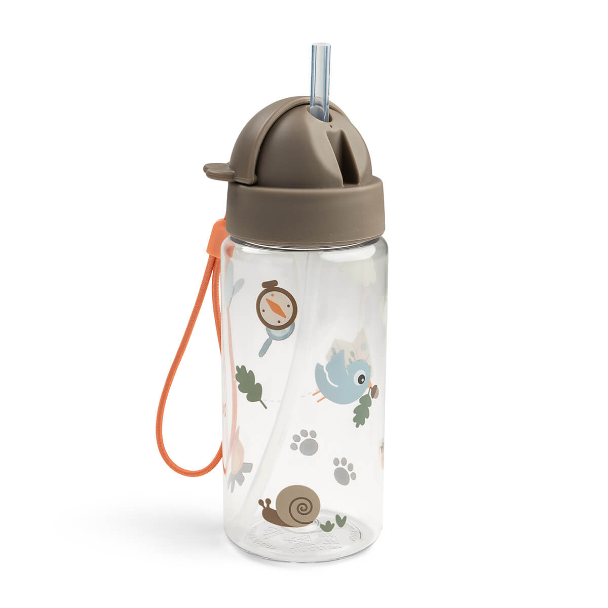 Done By Deer drinkfles met rietje Tiny Trails Sand, slanke fles met slakje en kompas