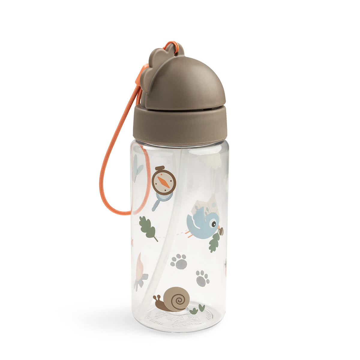 Done By Deer drinkfles met rietje Tiny Trails Sand, slanke fles met slakje en kompas