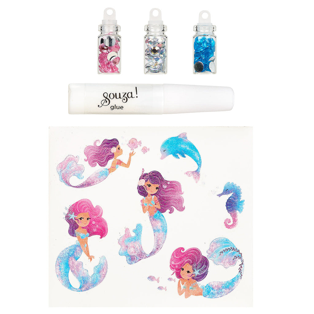 Souza Glitter Tattoo Set Mermaid Zeemeermin, sjablonen met zeemeerminmotieven en lijmstift