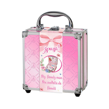 Souza Beautycase Make-up Koffertje met Spiegel, roze koffertje met zilveren details