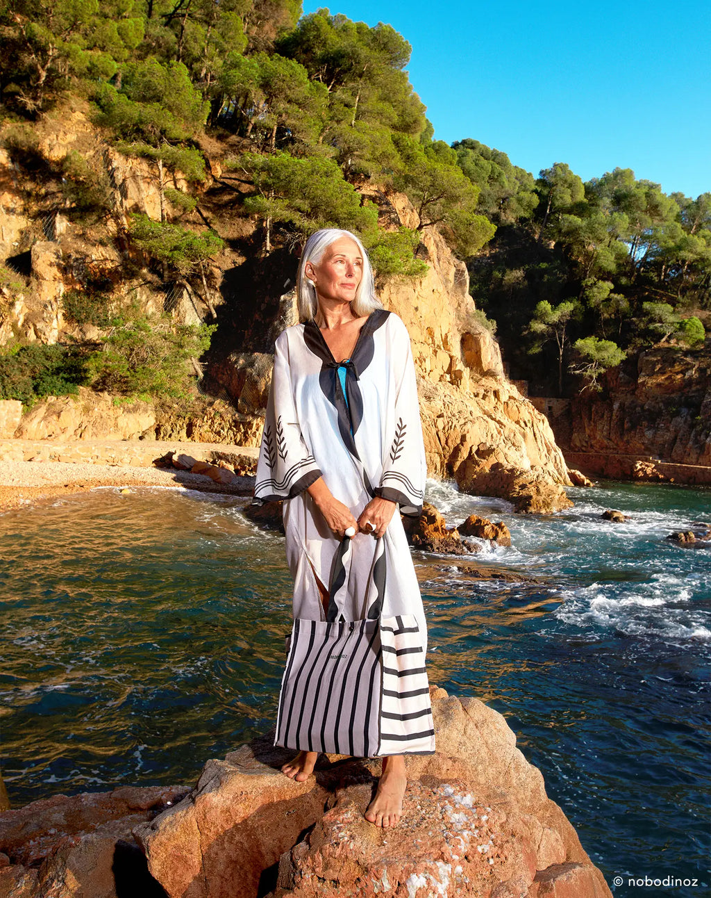 * Nobodinoz Portofino Maxi Bag Beachbag 45x37x21cm | Black Stripes