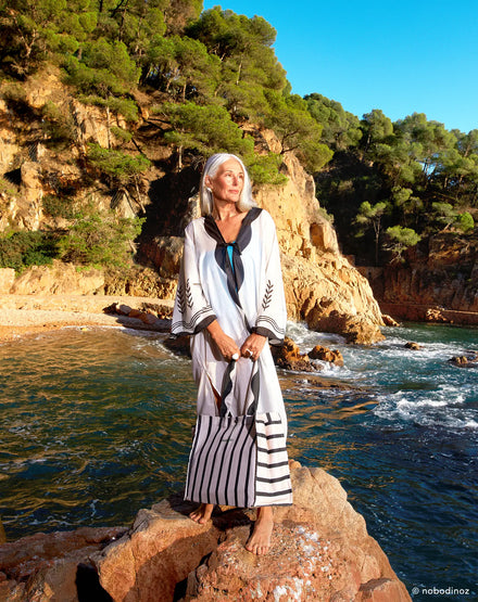 * Nobodinoz Portofino Maxi Bag Beachbag 45x37x21cm | Black Stripes