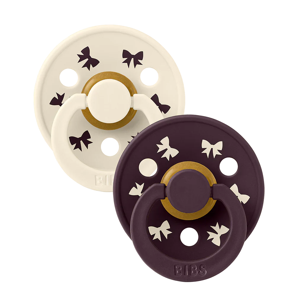Bibs Fopspeen Size 2 Latex Rond Studio 2 Pack | Holiday Bow Ivory/Plum
