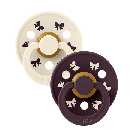 Bibs Fopspeen Size 2 Latex Rond Studio 2 Pack | Holiday Bow Ivory/Plum
