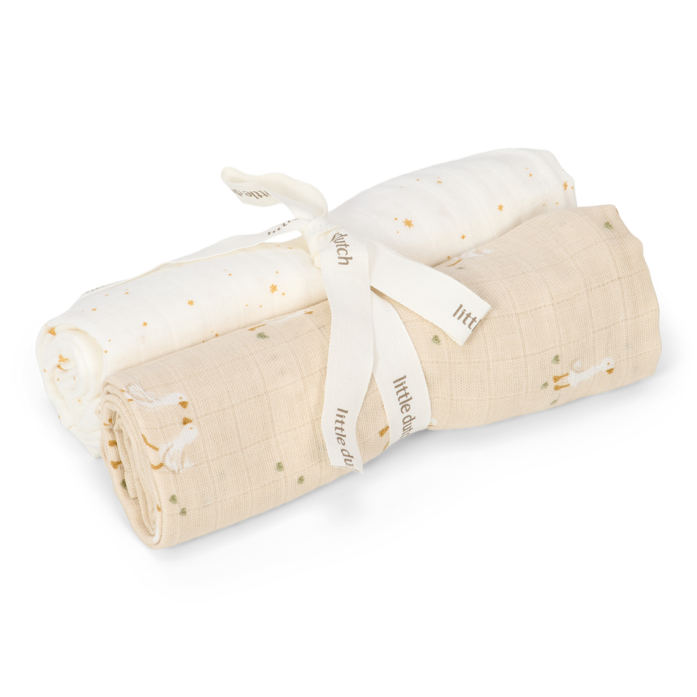 Little Dutch Swaddle Doeken Hydrofiel Little Goose 70x70 | Beige