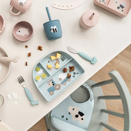 Done By Deer Silicone Rietjesbeker 2st | Tiny Farm Blue