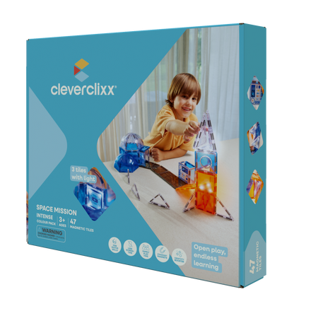 Cleverclixx Space Mission Pack met 47 magnetische bouwtegels in ruimtethema, De Gele Flamingo