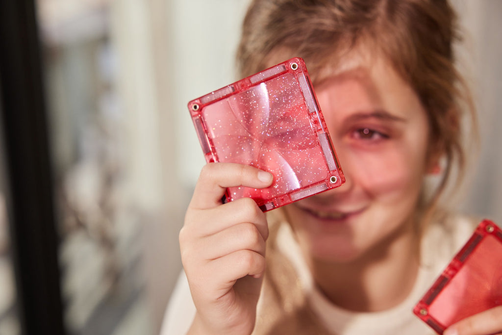 Cleverclixx Glitter Tiles Pack Transparent / Pink | 16 stuks