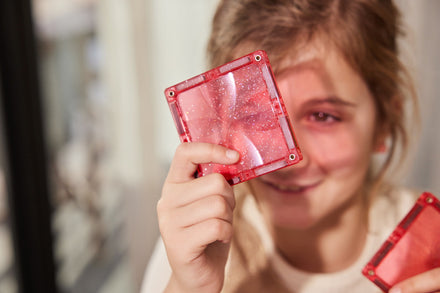 Cleverclixx Glitter Tiles Pack Transparent / Pink | 16 stuks