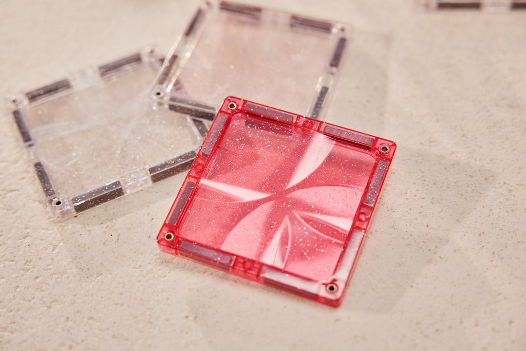 Cleverclixx Glitter Tiles Pack Transparent / Pink | 16 stuks