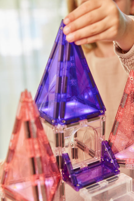 Roze, paarse en transparante tegels uit de Cleverclixx Princess Palace Pack, bij De Gele Flamingo