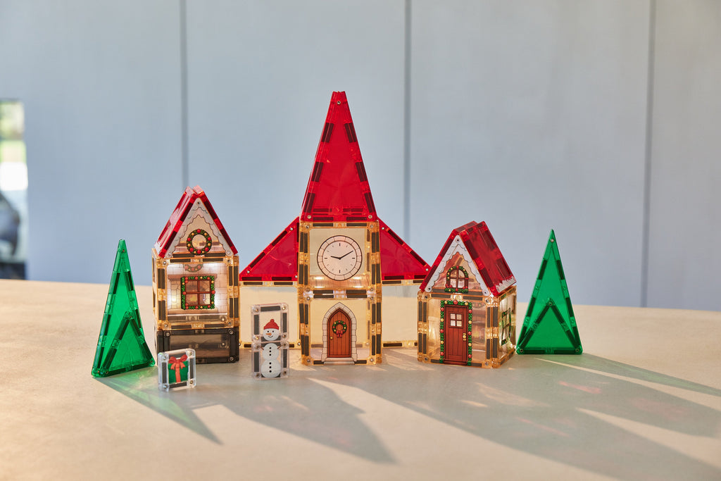Cleverclixx Christmas Village adventskalender met 3 oplaadbare Light Tiles via USB-C, De Gele Flamingo
