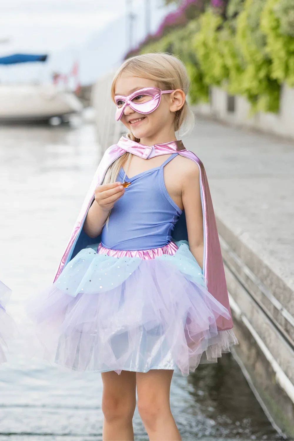 Great Pretenders Super-duper Tutu Cape & Masker Metallic Pink/Light Blue | 4-6Y