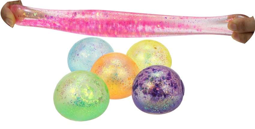 FunTrading stretchy glitterbal om te knijpen, trekken en kneden, bij De Gele Flamingo