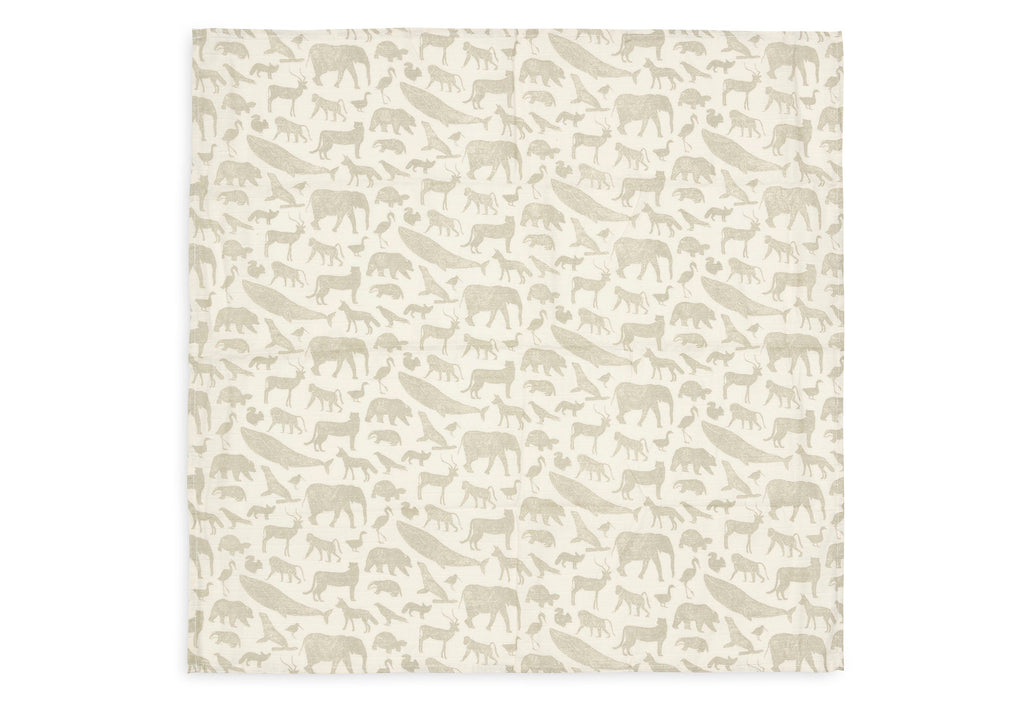 Jollein Hydrofiele Doek Small 70x70cm 3-Pack | Animals Olive Green