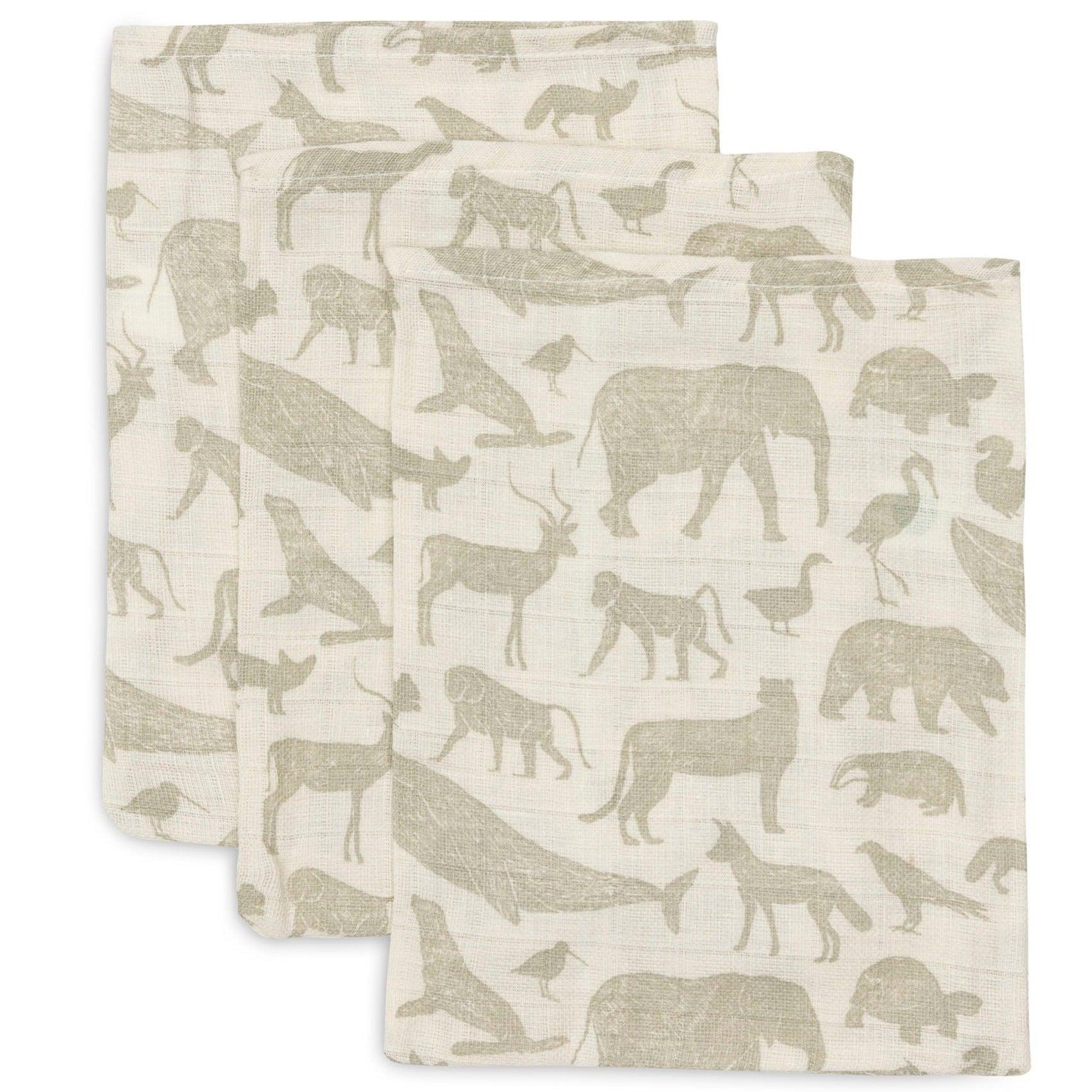Jollein Set 3 Hydrofiele Washandjes | Animals Olive Green