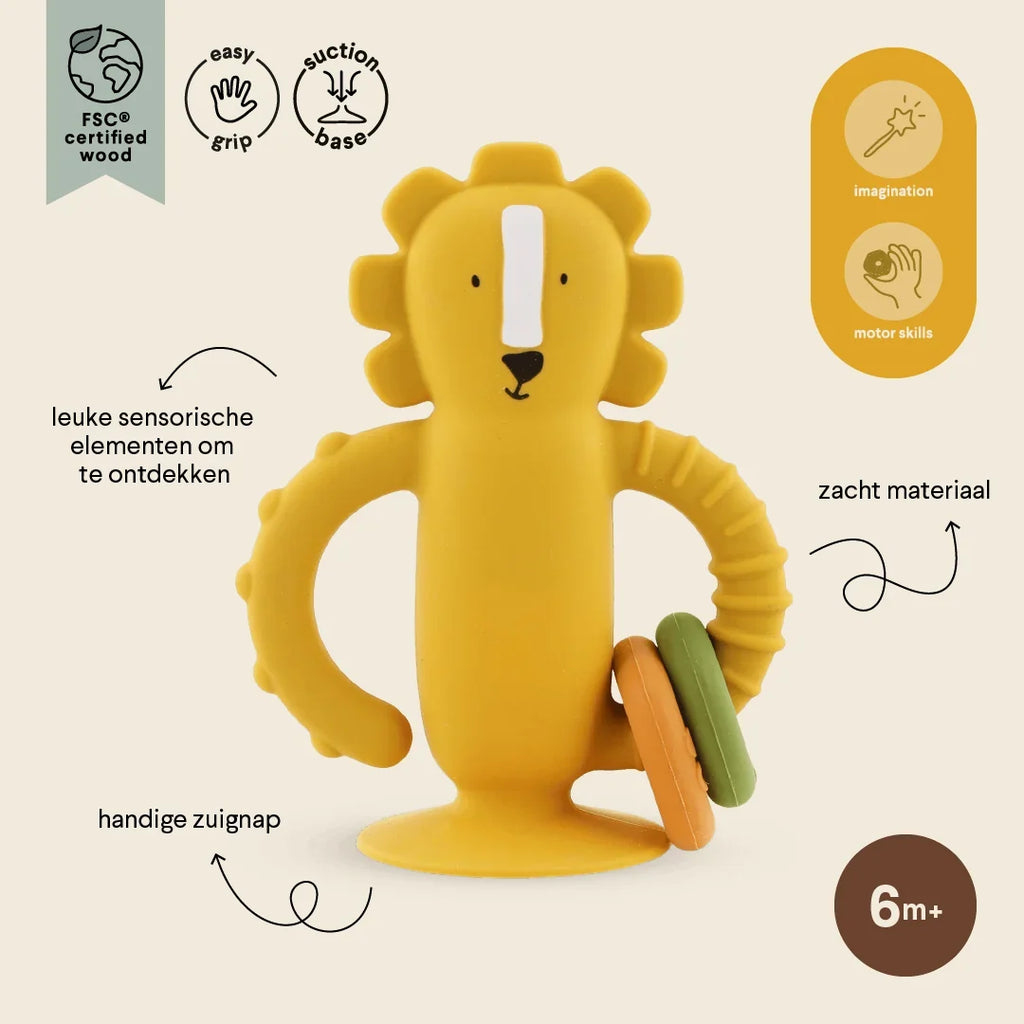 Trixie Siliconen Babyspeelgoed Mr. Lion met verschillende vormen en details om te voelen, te koop bij De Gele Flamingo.