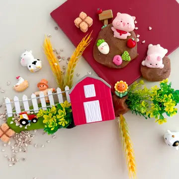 Klei speelset Boerderij van Earth Grown KidDoughs met zachte kneedbare speelklei, De Gele Flamingo.