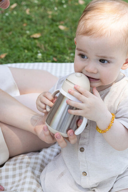 Béaba RVS Drinkbeker Met Rietje 250ml | Klei - Aarde