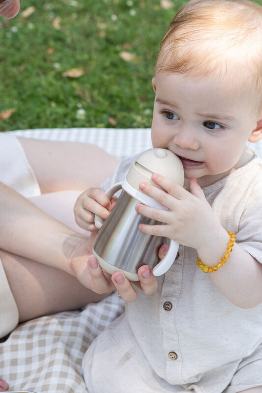 Béaba RVS Drinkbeker Met Rietje 250ml | Klei - Aarde
