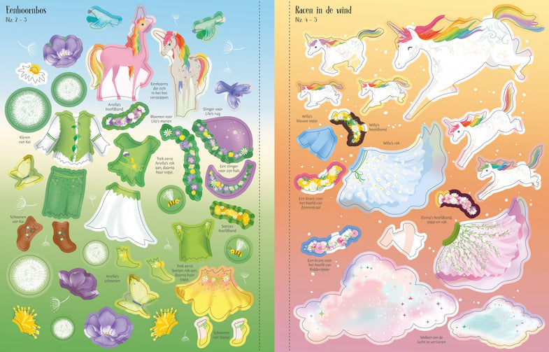 Usborne Sticker- En Aankleedboekje | Regenboog Eenhoorns