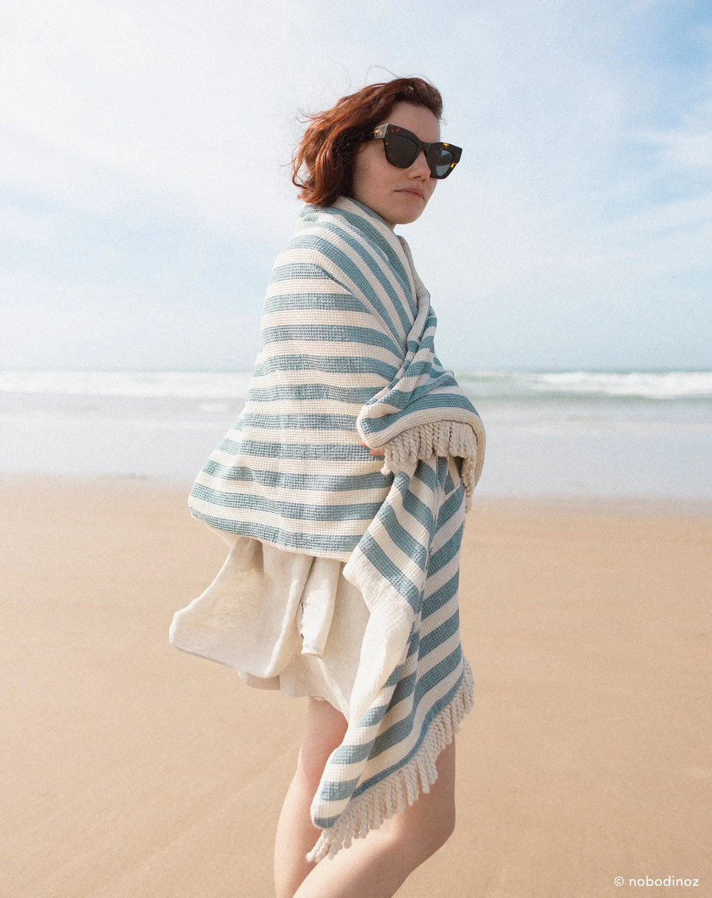 Nobodinoz Portofino Beach Towel Strandhanddoek | Blue Stripes