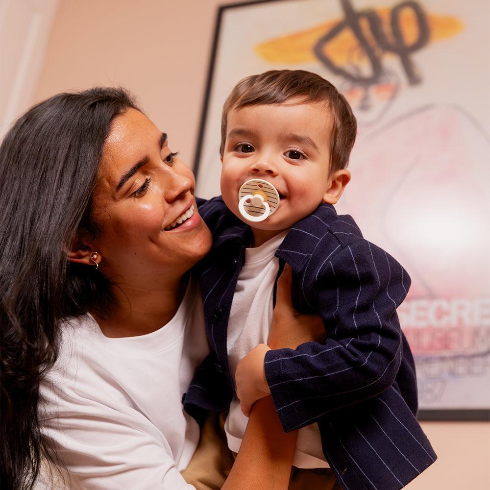 Bibs Fopspeen Size 1 Latex Rond 2 pack | Ivory / Steel Blue Mix