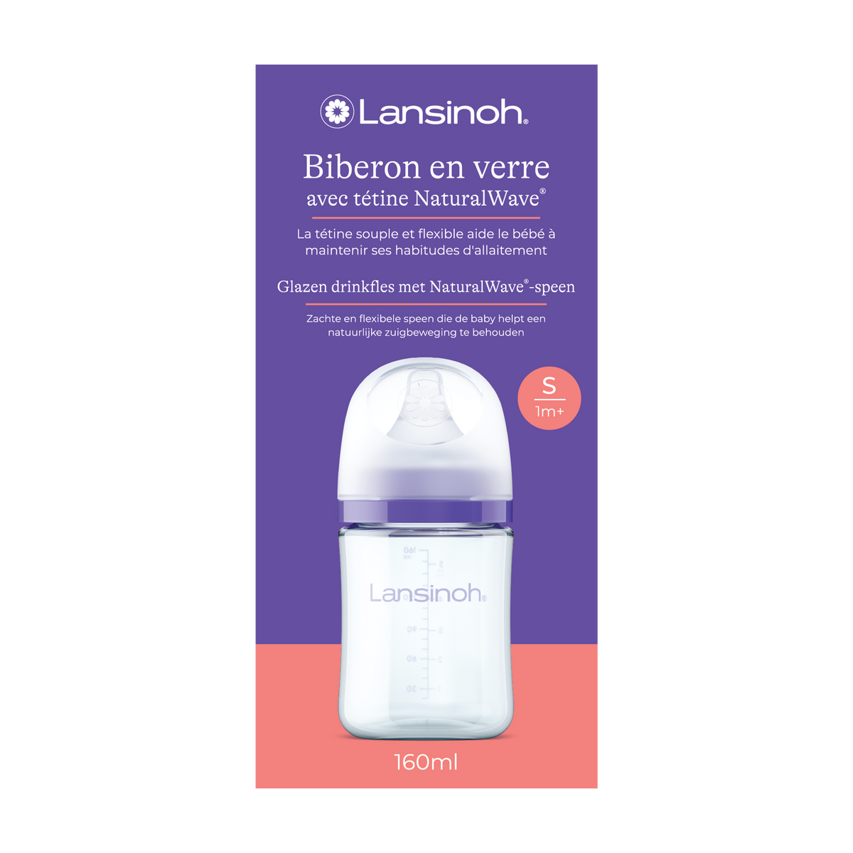 Lansinoh Glazen Drinkfles & NaturalWave Speen S | 160ml