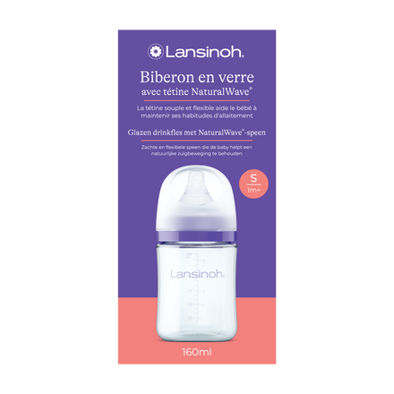 Lansinoh Glazen Drinkfles & NaturalWave Speen S | 160ml