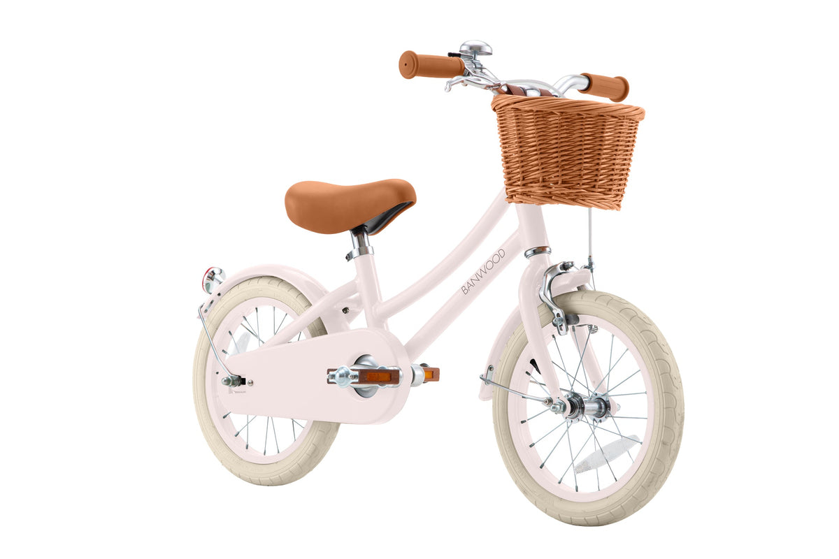 Banwood Classic Vintage 14 inch kinderfiets in pink met retrolook, verkrijgbaar bij De Gele Flamingo.