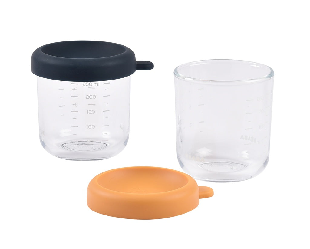 Béaba Glazen Bewaarpotjes 250ml Set 2 | Honey / Blue