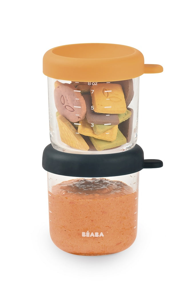 Béaba Glazen Bewaarpotjes 250ml Set 2 | Honey / Blue