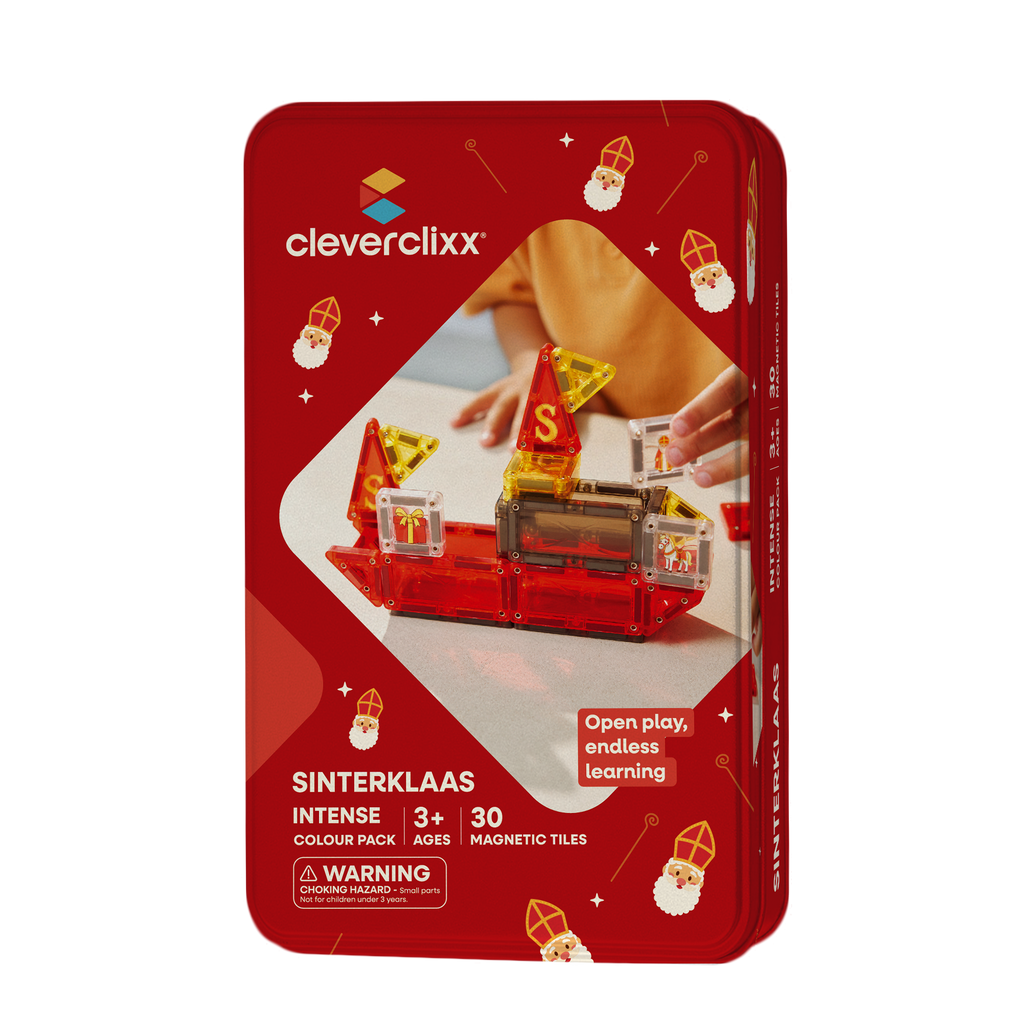 Cleverclixx Mini Tiles Sinterklaas met 30 magnetische tegels in Sinterklaaskleuren, De Gele Flamingo