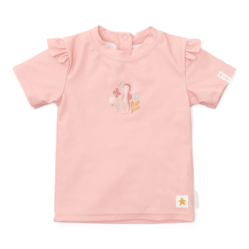 Little Dutch Zwem T-Shirt Korte Mouw Ruches Seahorse Pink*