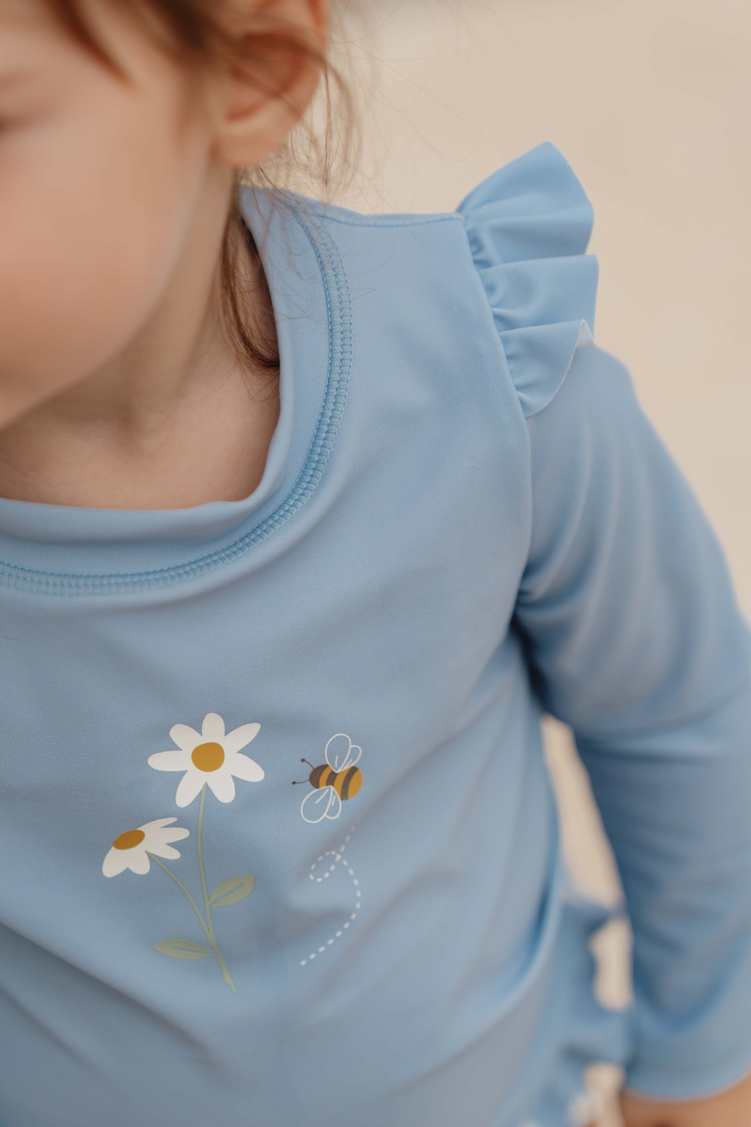 Little Dutch Zwem Shirt Lange Mouw Ruches Blue Daisies*