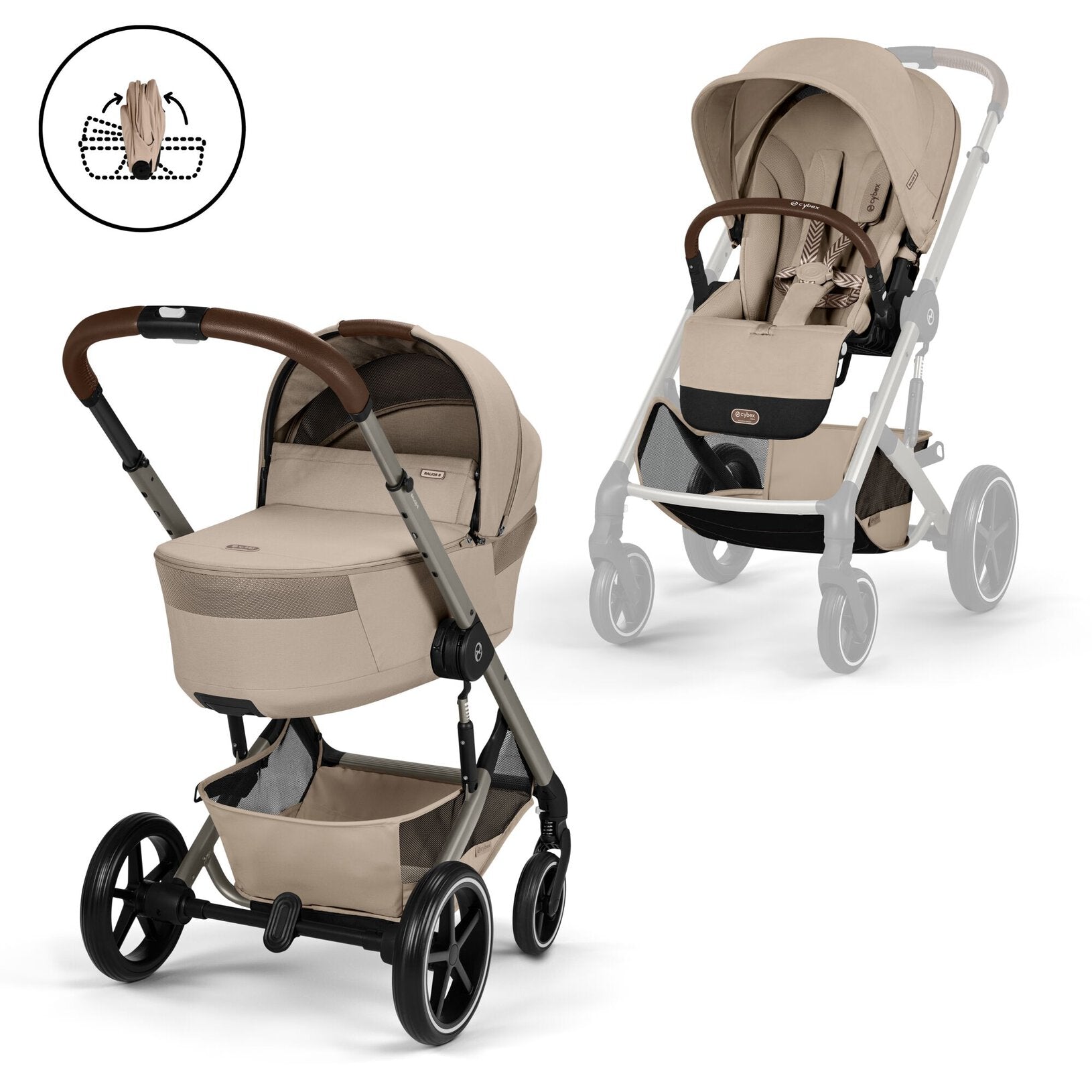 CYBEX Balios S Lux incl. Foldable Carry Cot | Almond Beige (Taupe Frame)
