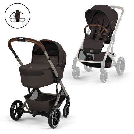 CYBEX Balios S Lux incl. Foldable Carry Cot | Chocolate Brown (Taupe Frame)